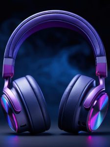 Headphones displayed against a dark background.